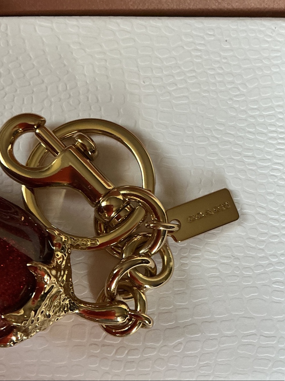 Coach Red Glitter Chili Pepper Keyring with Gold Hardware - Picture 2 of 3
